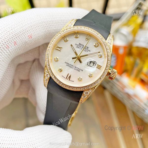 Replica Citizen 8215 ROLEX Datejust White Gold Diamond bezel Ladies Watch