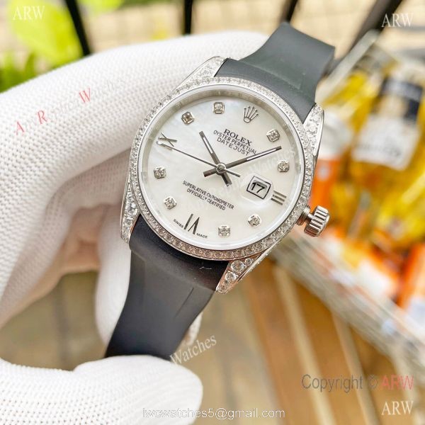 Replica ROLEX Datejust Citizen 8215 Rubber strap Diamond Ladies Watch
