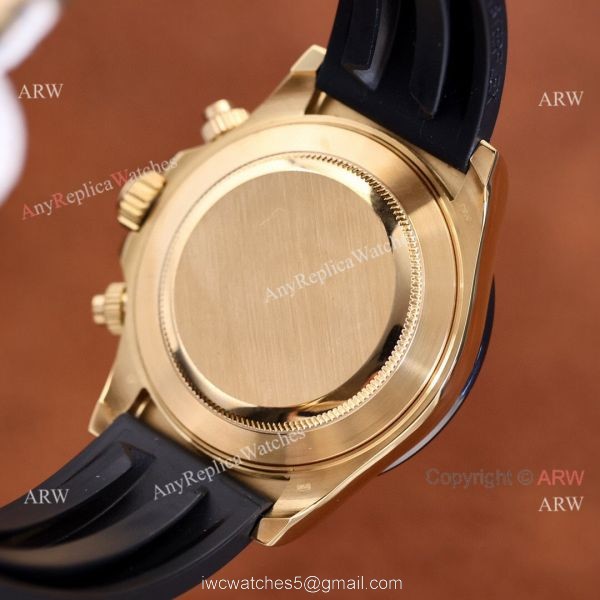 Replica Rolex Daytona Gold Dial Black Rubber Band Ceramic bezel Man Watch