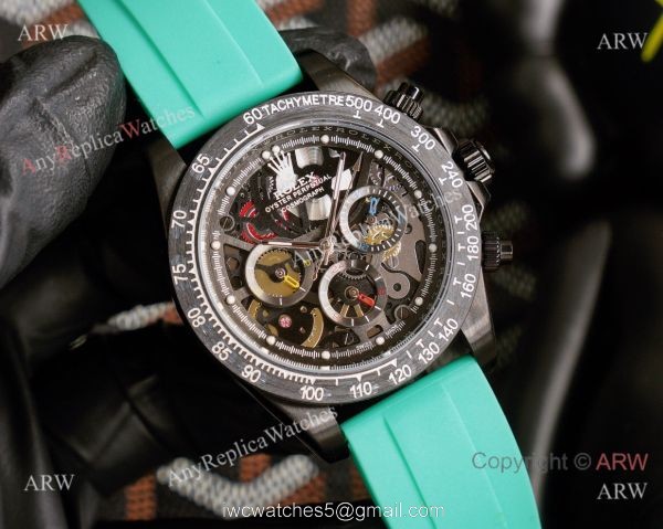 Knock-off Rolex Daytona 43MM Black Chronogarph Face Rubber Strap Watch