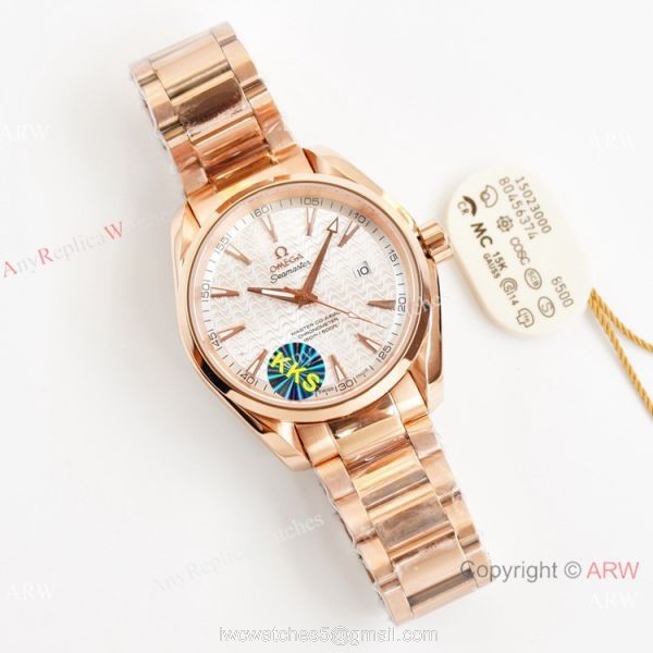 Swiss Quality Omega Aqua Terra 150m Citizen 8215 Rose Gold Leather Strap Watches 41.5mm