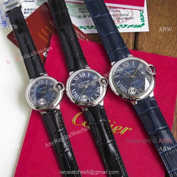Fake Balloon Blue Cartier V6 Blue Dial Watch with Blue Leather Strap