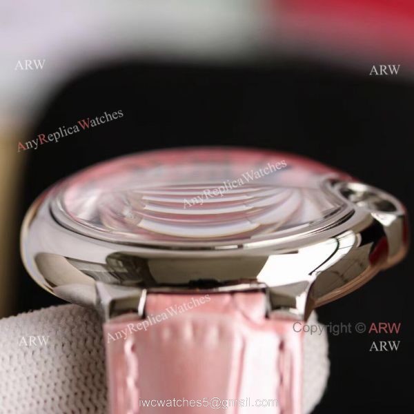 Copy Balloon Blue Cartier Wave Pink Dial V6 Watch with Pink Leather Strap