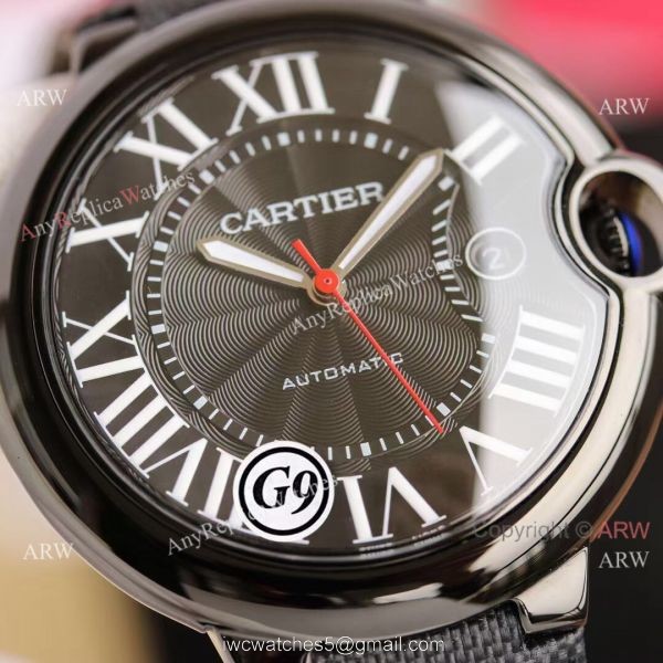 New Replica V6 Balloon Blue Cartier All Black Leather Watch