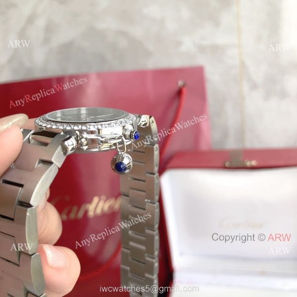 New Replica Cartier Pasha Diamond Bezel Deep Green Dial 316L SS Watch With Arabic Markers