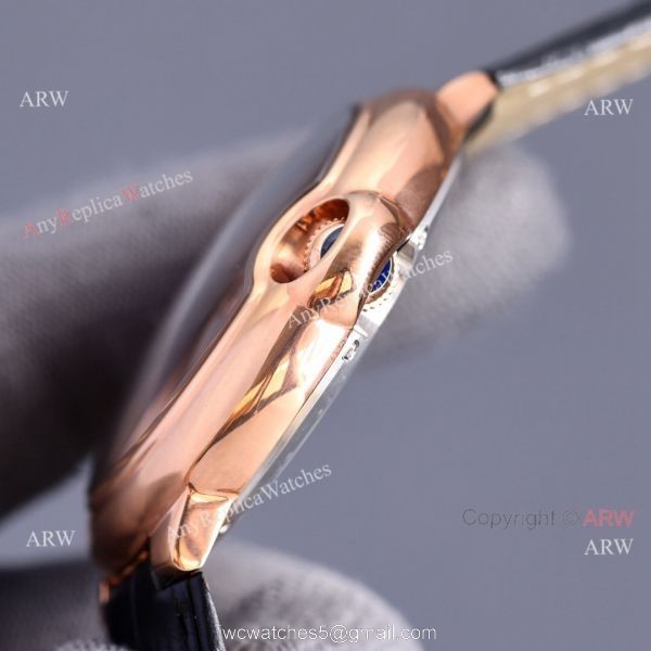 Copy Balloon Blue Cartier Gradient Face Gold Case 42MM Watch Leather Strap