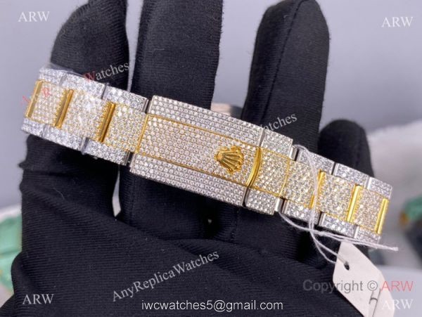 Iced Out Two Tone Rolex Datejust II Replica Watch 2836 Movement Roman Markers 41mm