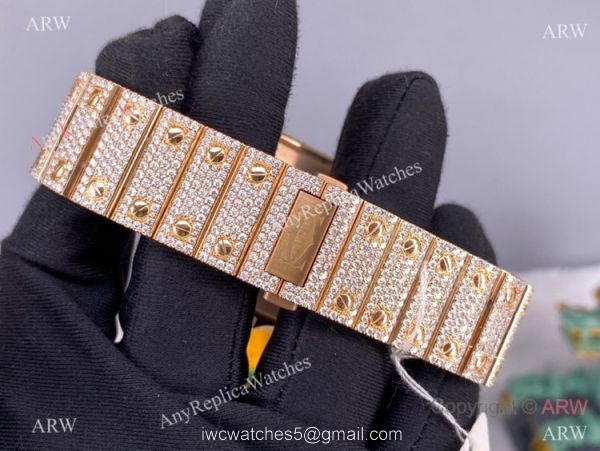 BV Factory Cartier Santos de Watch Iced Out Rose Gold Case