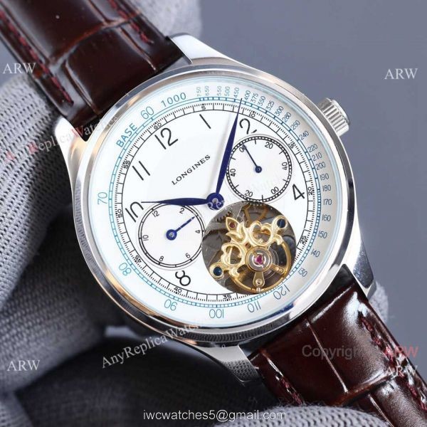 Top Copy Longines Master Tourbillon White Dial Leather 42MM Watch For man