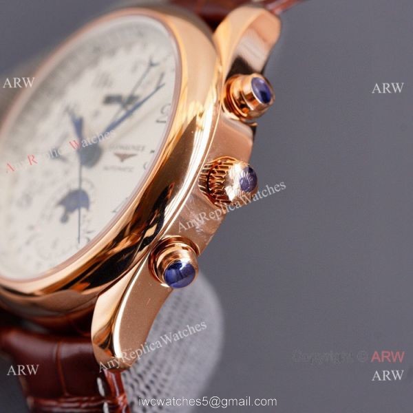 Swiss Quality Longines Master Moon Phase Watch Citizen Rose Gold White Dial 40mm