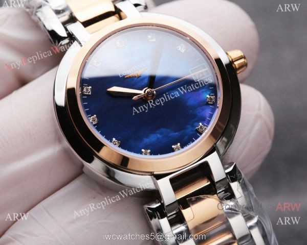 Swiss Quartz Longines PrimaLuna Clone Watch Blue Mop Face Diamond bezel