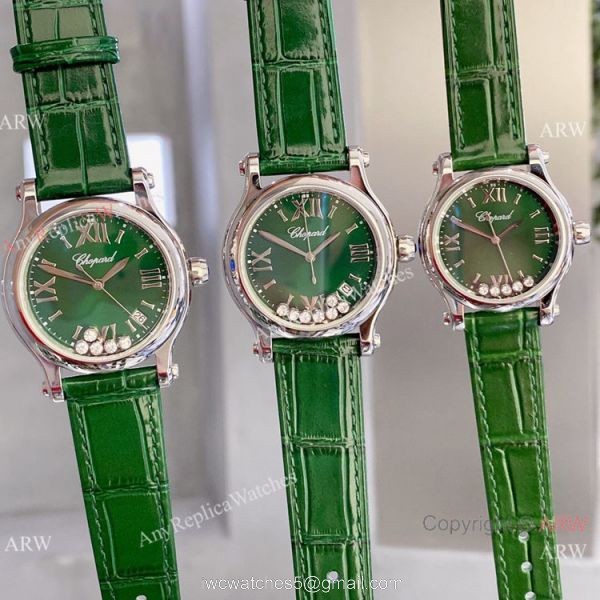 Copy Chopard Happy Sport Quartz Watch Rose Gold Olive Green Face