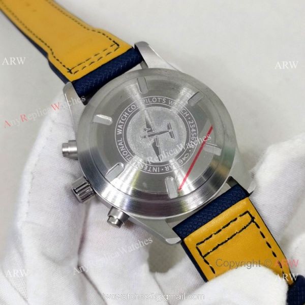New Copy IWC Pilots Automatic Watch Orange Hand Blue Leather Strap