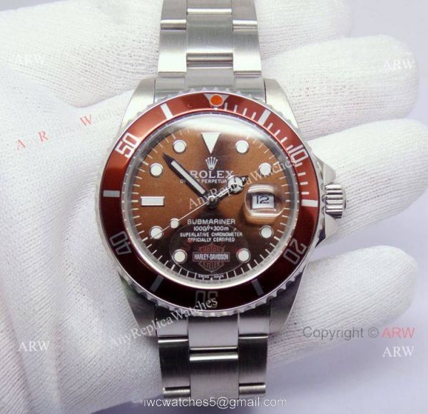 Classic Model Replica Rolex Submariner Brown Face Harley Davidson Edition Watch