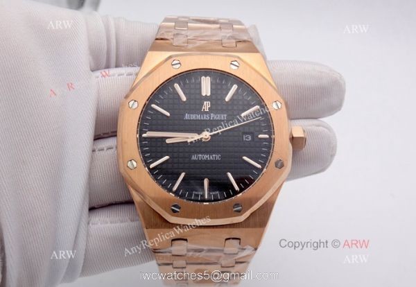 Replica Audemars Piguet Watches For Sale Royal Oak Rose Gold Black Dial Watch