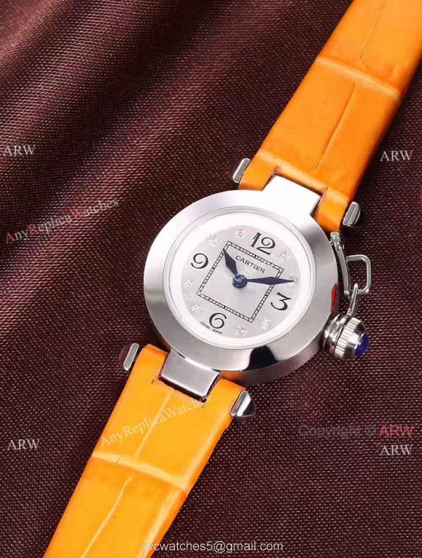 Best AAA Cartier Pasha Copy Watch SS Blue Dial Blue Leather 28mm
