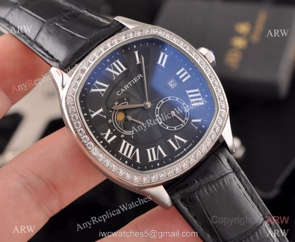 New Copy Cartier Drive de Moonphase Watch White Dial Black Leather Band