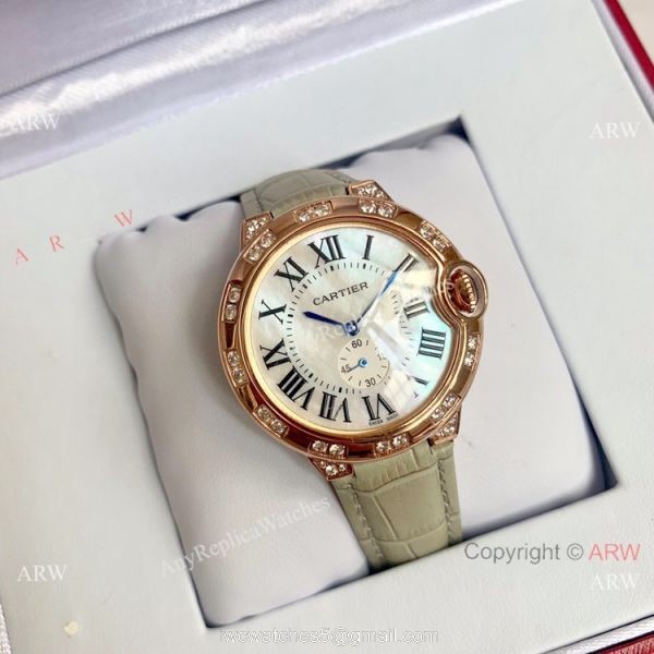 Cartier Ballon Bleu de Rose Gold White MOP Dial Watch 36mm