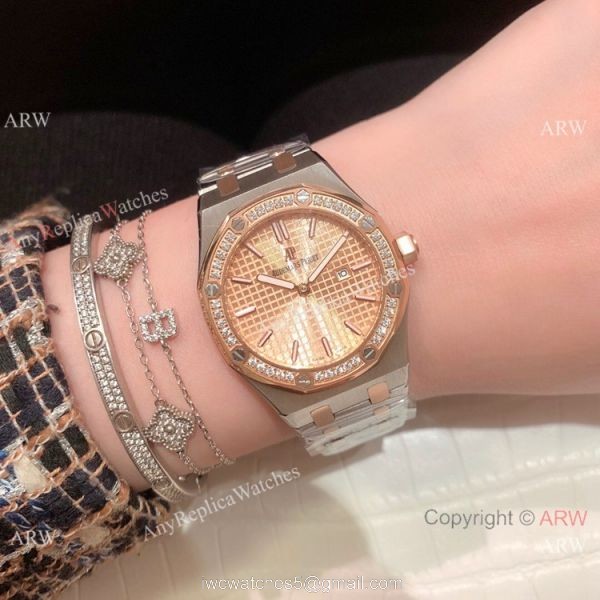 Clone Audemars Piguet Royal Oak Ladies Watch Two Tone Rose Gold Diamond