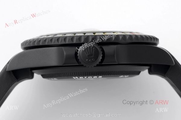 Swiss Replica Blaken Rolex Kobe Watch With Rainbow Diamond Bezel Rubber Strap Watch