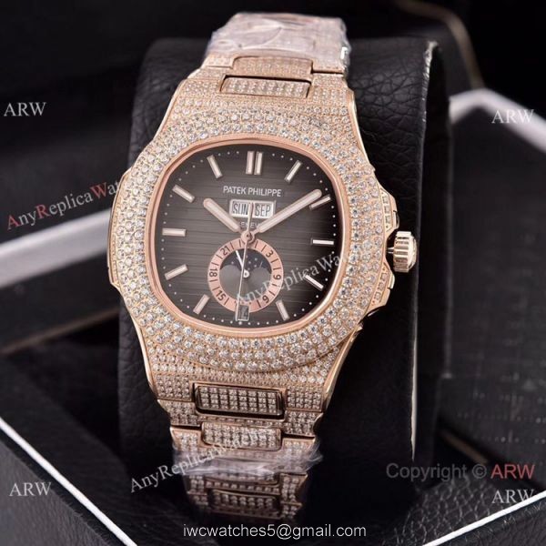 Patek Philippe Annual Calendar Copy Watches Iced Out Rose Gold Case
