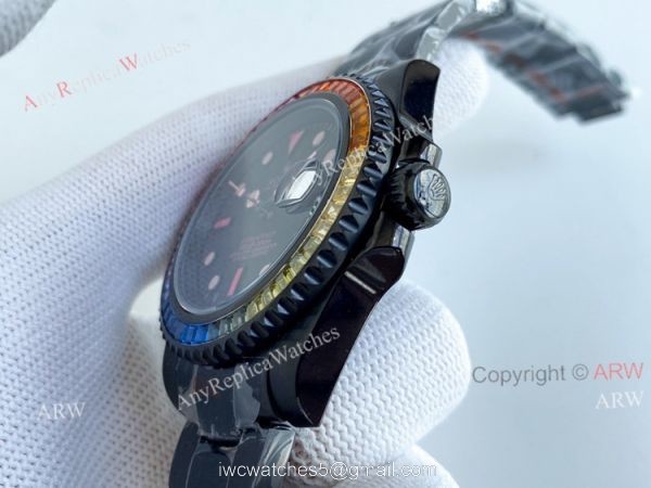 Replica Blaken Rolex Submariner Pink Markers Watch 40mm Rainbow Diamond Bezel Swiss Made
