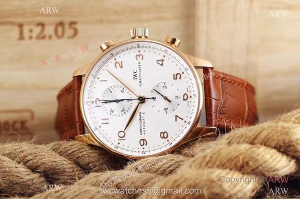 Fake IWC Portuguese Rose Gold Chronograph Watch Black Leather Band Fake IWC Portuguese Rose Gold Chronograph Watch Black Leather Band