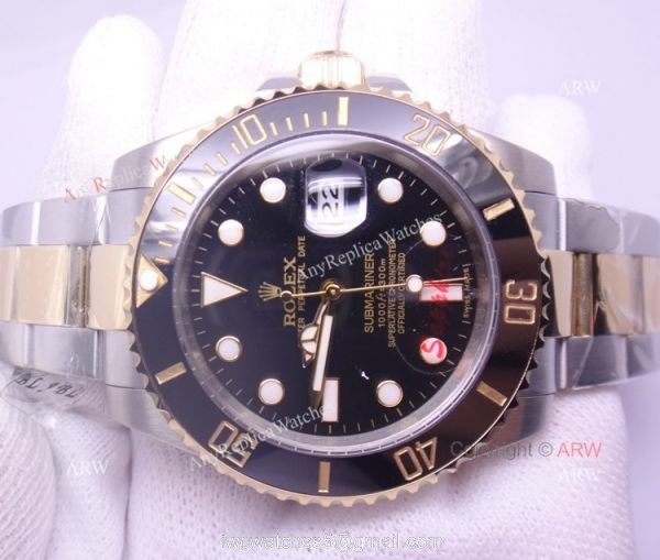 High Quality Replica Rolex Submariner Watch 2-Tone Black Dial Black Ceramic 40mm High Quality Replica Rolex Submariner Watch 2-Tone Black Dial Black Ceramic 40mm