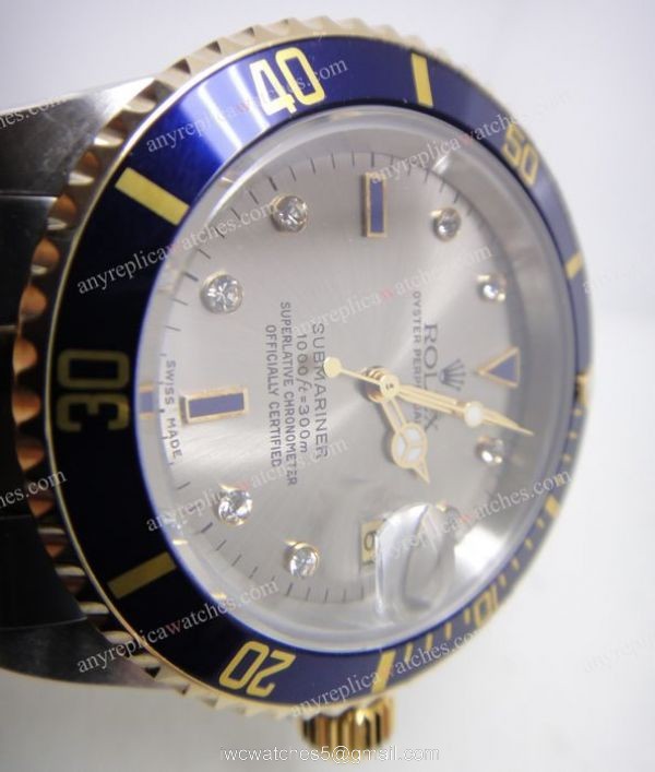 Swiss Eta 2836 /Rolex Submariner 2-Tone Blue Bezel Mens Watch -Classic Model Swiss Eta 2836 /Rolex Submariner 2-Tone Blue Bezel Mens Watch -Classic Model