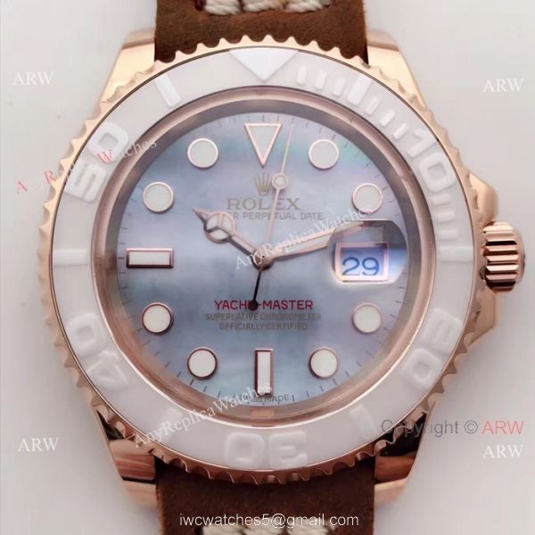 Rolex Rose Gold Yachtmaster Replica Watch 40mm Purple MOP Face Rolex Rose Gold Yachtmaster Replica Watch 40mm Purple MOP Face