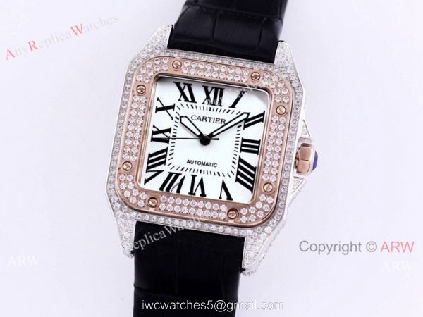 Iced Out Cartier Santos Automatic Watch Replica Two Tone Rose Gold Iced Out Cartier Santos Automatic Watch Replica Two Tone Rose Gold