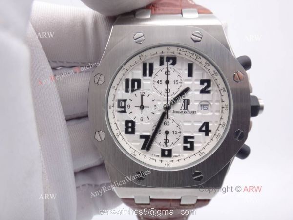 Cheap Audemars Piguet Replica Watches Royal Oak SS White Chronograph Brown Leather Band Cheap Audemars Piguet Replica Watches Royal Oak SS White Chronograph Brown Leather Band