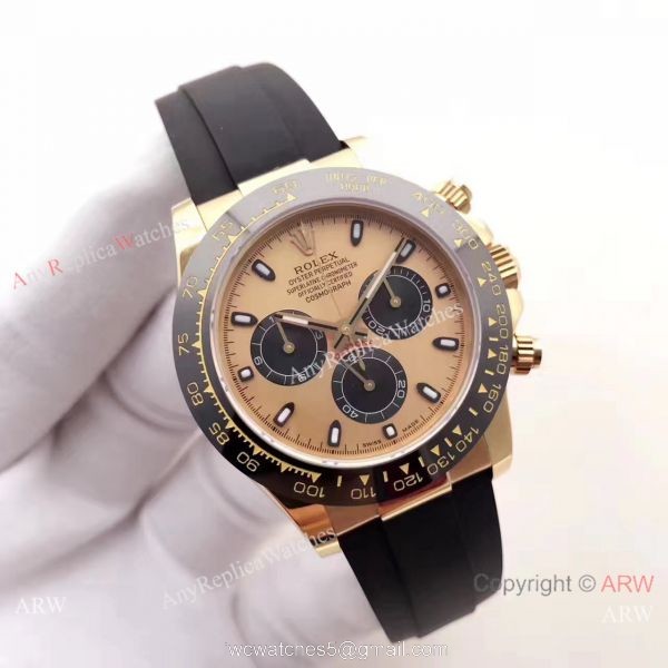 Gold Rolex Daytona Rubber Band Replica Watch Swiss 7750 Movement Gold Rolex Daytona Rubber Band Replica Watch Swiss 7750 Movement