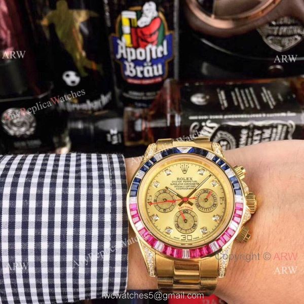Yellow Gold Rolex Daytona Rainbow Replica Watch 42mm Yellow Gold Rolex Daytona Rainbow Replica Watch 42mm