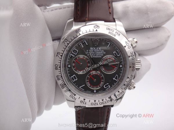 Copy Rolex Daytona Leather Strap SS Gray Face w/ Arabic Watch Copy Rolex Daytona Leather Strap SS Gray Face w/ Arabic Watch