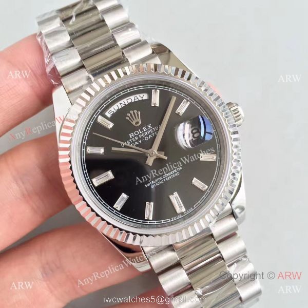 Rolex Day-Date II Watch Replica Stainless Steel Black Face Diamond Markers Rolex Day-Date II Watch Replica Stainless Steel Black Face Diamond Markers