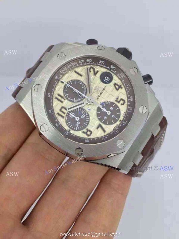 Fake Audemars Piguet Watch SS Yellow Dial Brown Leather Swiss AP Fake Audemars Piguet Watch SS Yellow Dial Brown Leather Swiss AP