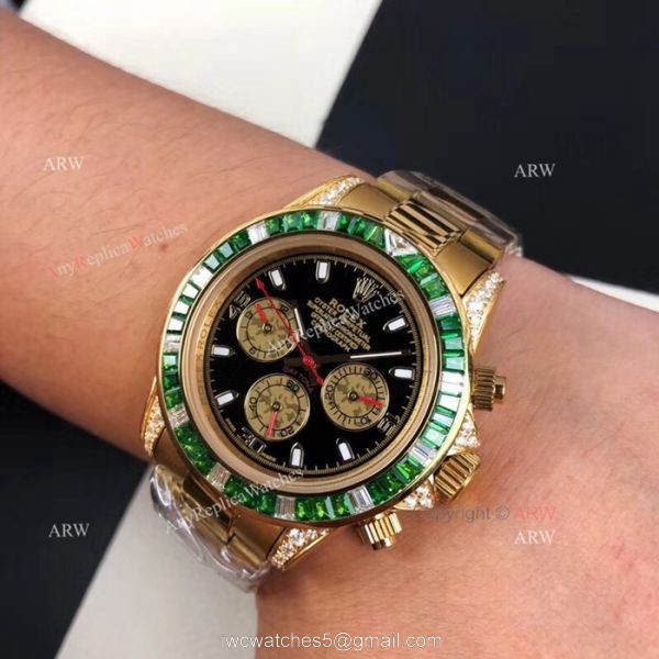 New Style Replica Rolex Daytona Rainbow Watch All Gold Diamond Bezel New Style Replica Rolex Daytona Rainbow Watch All Gold Diamond Bezel