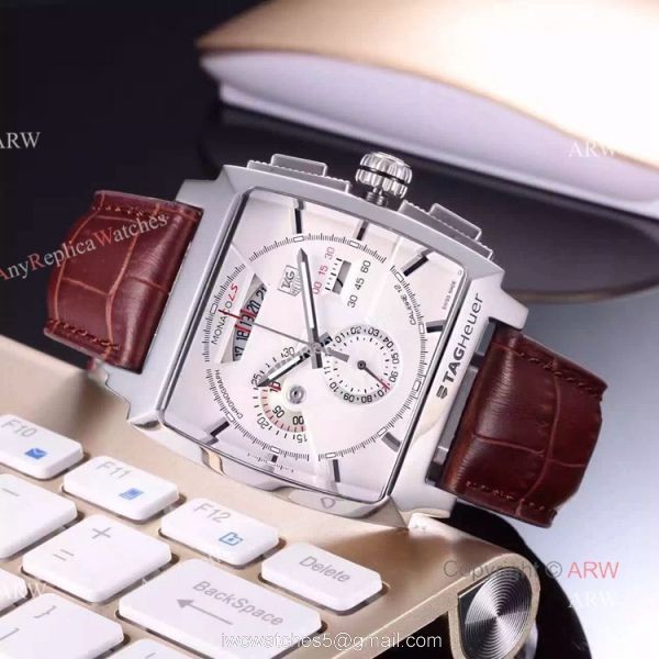 Tag Heuer Monaco Quartz Calibre 12 Copy Watch White Chronograph Brown Leather Strap Tag Heuer Monaco Quartz Calibre 12 Copy Watch White Chronograph Brown Leather Strap