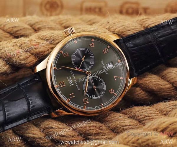 IWC Portuguese Black Face Rose Gold Watch 7 Days Power Reserve IWC Portuguese Black Face Rose Gold Watch 7 Days Power Reserve