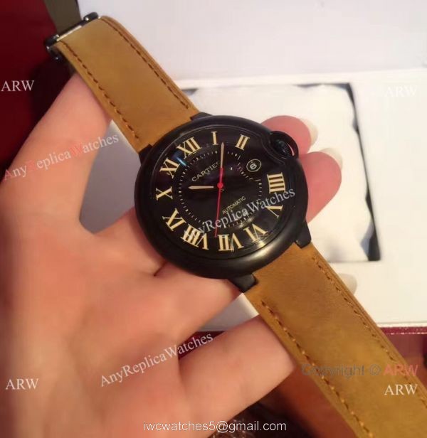 Buy Replica Cartier Ballon Bleu Automatic Watch Brown Leather ADLC coating Case Buy Replica Cartier Ballon Bleu Automatic Watch Brown Leather ADLC coating Case