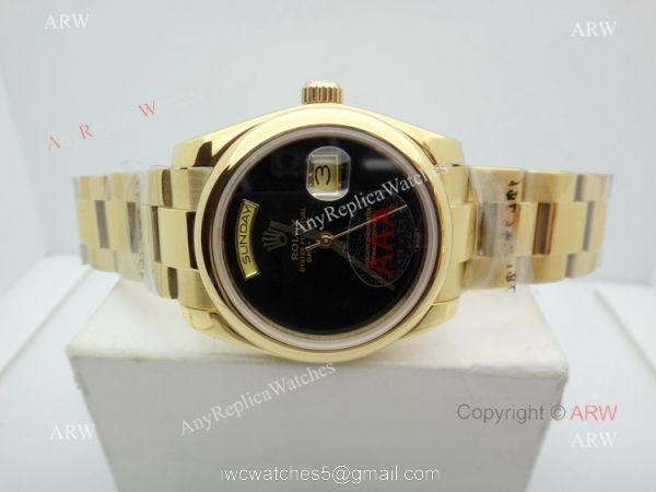 Replica Rolex Yellow Gold Black Onyx Dial Day Date Watch Replica Rolex Yellow Gold Black Onyx Dial Day Date Watch