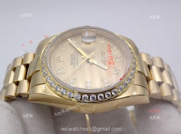 Replica Rolex DateJust All Gold Diamond 36mm Watch President Band Replica Rolex DateJust All Gold Diamond 36mm Watch President Band