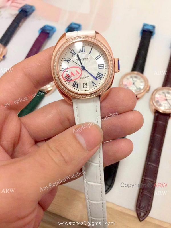 Fake Cle de Cartier Roman Dial Rose Gold Diamond watch Women Size Fake Cle de Cartier Roman Dial Rose Gold Diamond watch Women Size