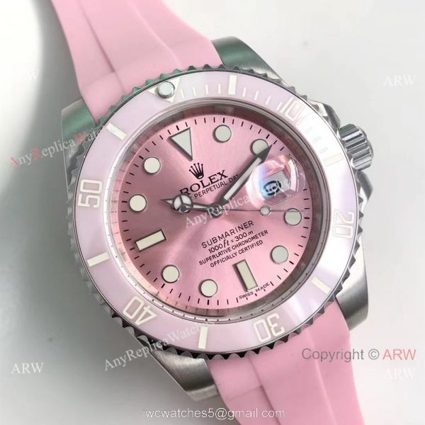 Copy Pink Face Pink Ceramic Bezel Pink Rolex Submariner Watch 40mm Copy Pink Face Pink Ceramic Bezel Pink Rolex Submariner Watch 40mm