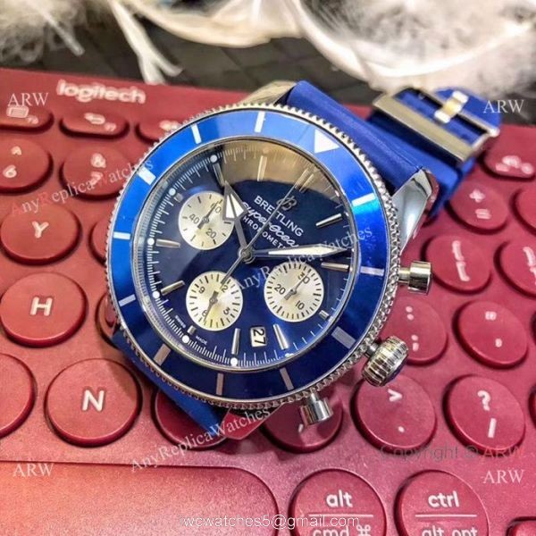Breitling Superocean 43mm Watch SS Blue Dial Blue Rubber Strap Breitling Superocean 43mm Watch SS Blue Dial Blue Rubber Strap