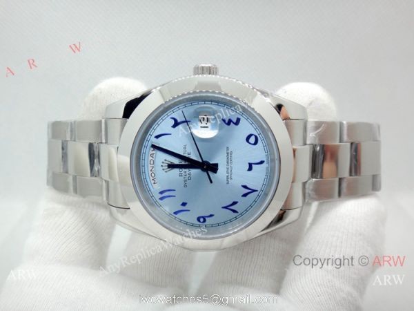 Rolex Day Date Ice Blue Replica Watch 40mm Stainless Steel Arabic Scripts Dial Rolex Day Date Ice Blue Replica Watch 40mm Stainless Steel Arabic Scripts Dial