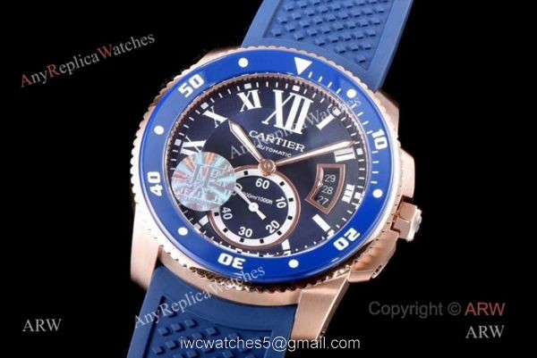Swiss Replica Cartier Calibre De Cartier Diver Watch Rose Gold Blue Swiss Replica Cartier Calibre De Cartier Diver Watch Rose Gold Blue