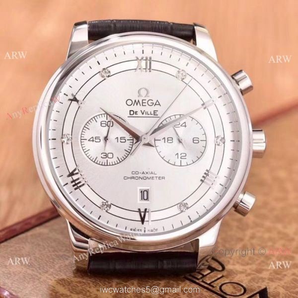 Fake Omega De Ville Chronograph Watches SS Brown Leather Strap Fake Omega De Ville Chronograph Watches SS Brown Leather Strap