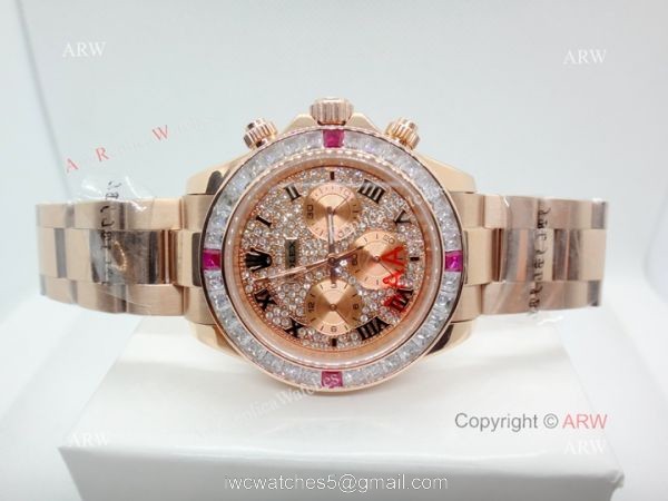 Fake Rolex with Diamond Bezel Daytona Rose Gold Diamond Face Watch Fake Rolex with Diamond Bezel Daytona Rose Gold Diamond Face Watch